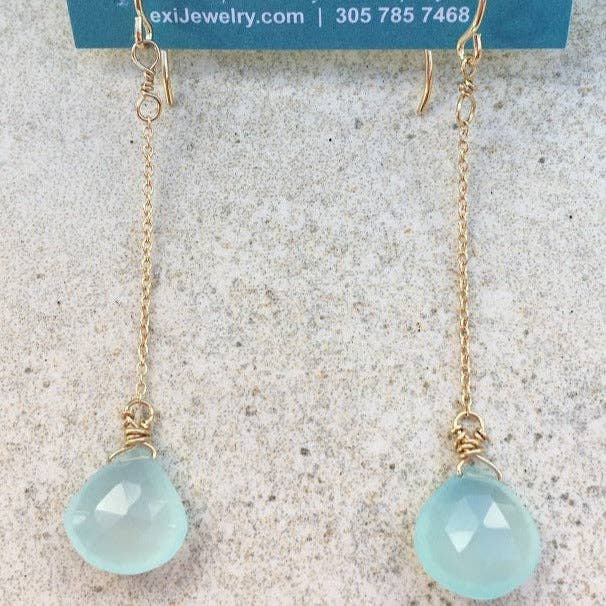14KT Handmade Chalcedony Drop Earrings for wholesale by Lexi Jewelry