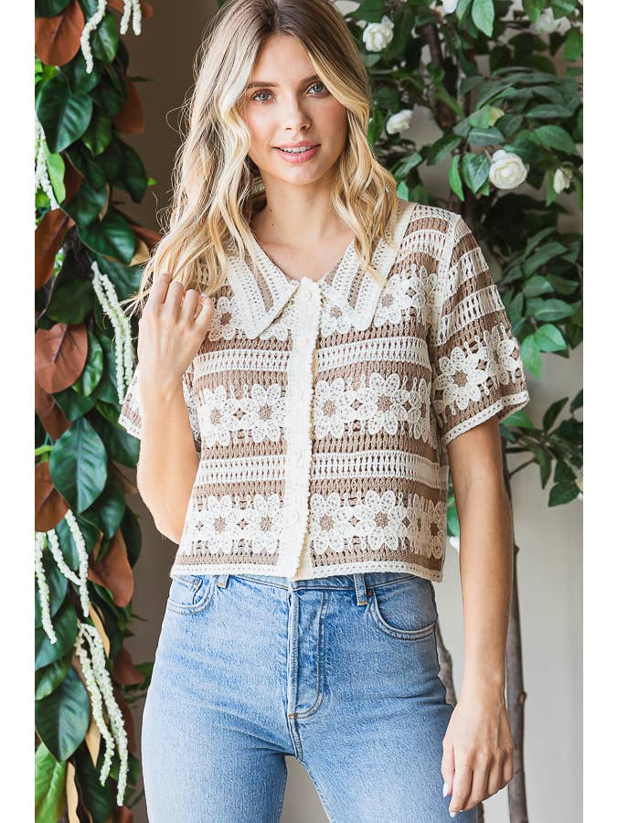 miroh - Wholesale Button Down Shirt - Women's - Button up Floral Crochet top