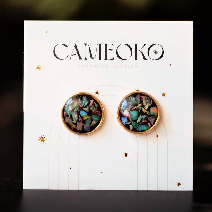 Flower Petal Confetti + Opals Post Earrings for wholesale by Cameoko