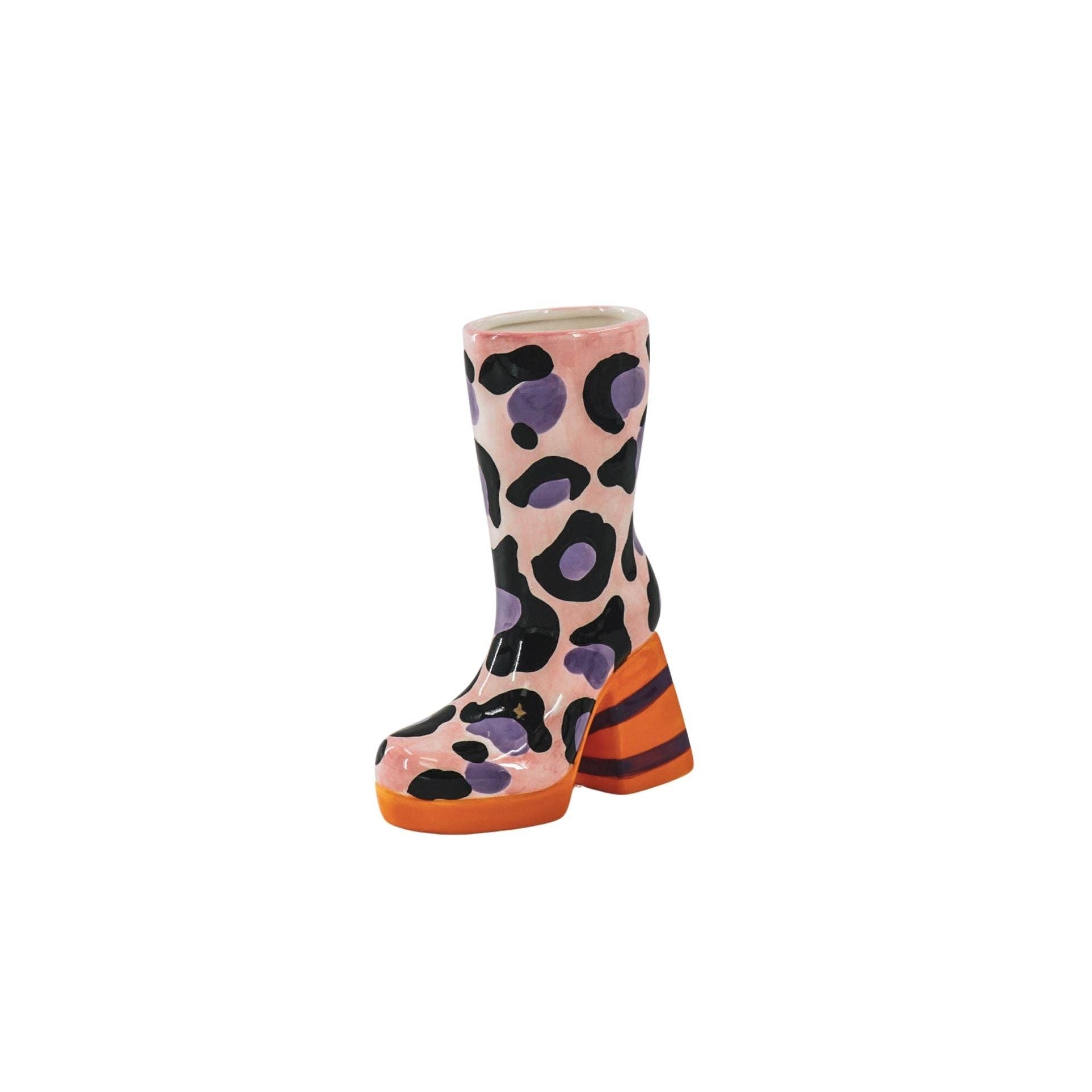 Housevitamin bv - Wholesale Vase - Flower Vase- Boot with Leopard Print Vase- Ceramics- Pink/ Orange-18x8x24 cm
