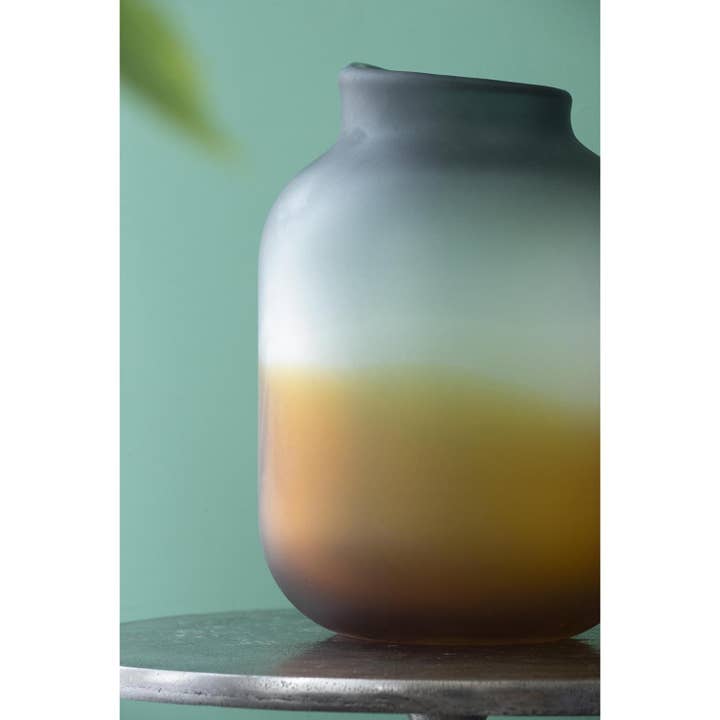 HomeRoots - Wholesale Vase - 11" Charcoal And Orange Ombre Round Glass Table Vase5