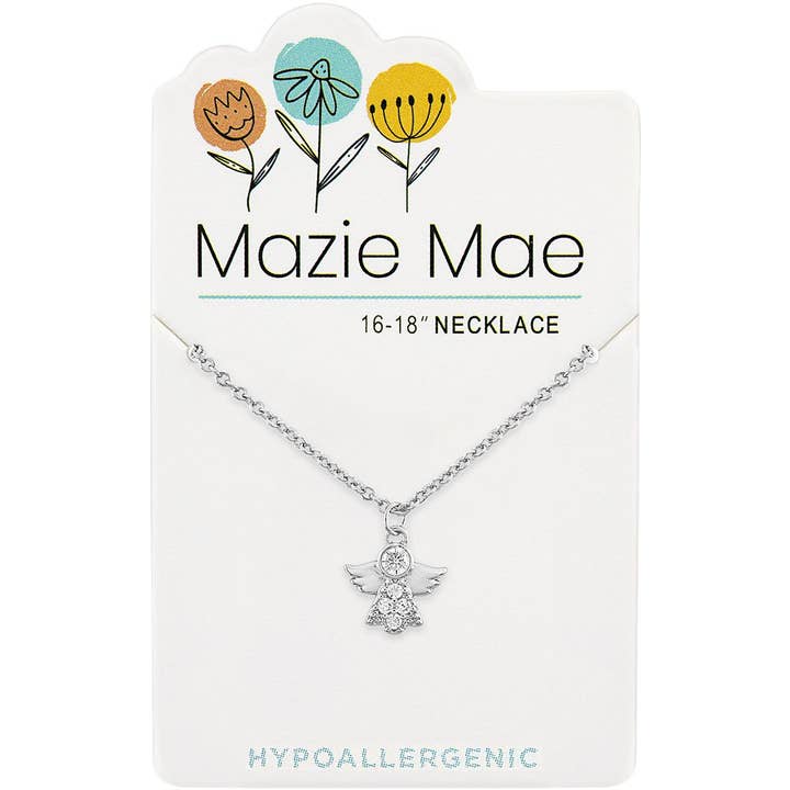 Mazie Mae Necklace: Silver CZ Angel Necklace for wholesale by Center Court