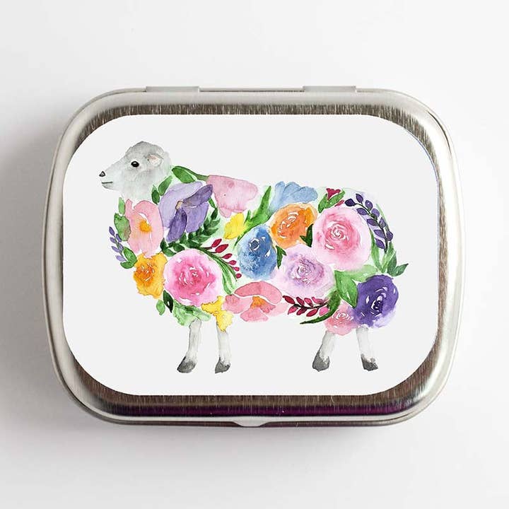 Floral Sheep Stitch Marker Storage Tin for wholesale by Twice Sheared Sheep