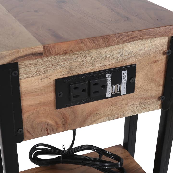 Indus Modern - Wholesale Side Table - Reca Live Edge C Table with USB & Charging Ports