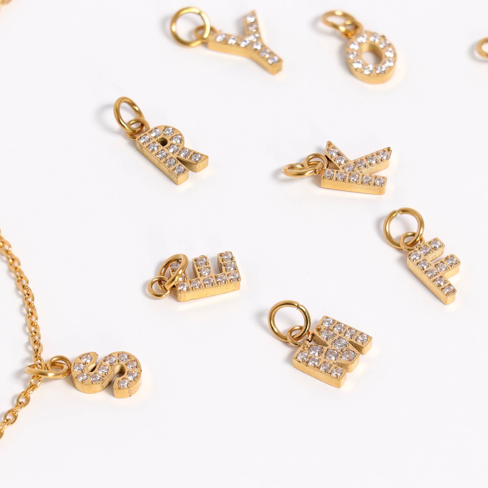 WJW – wholesale Individual charm/pendant – Gold Pavé Set CZ Initial Letter Charms6
