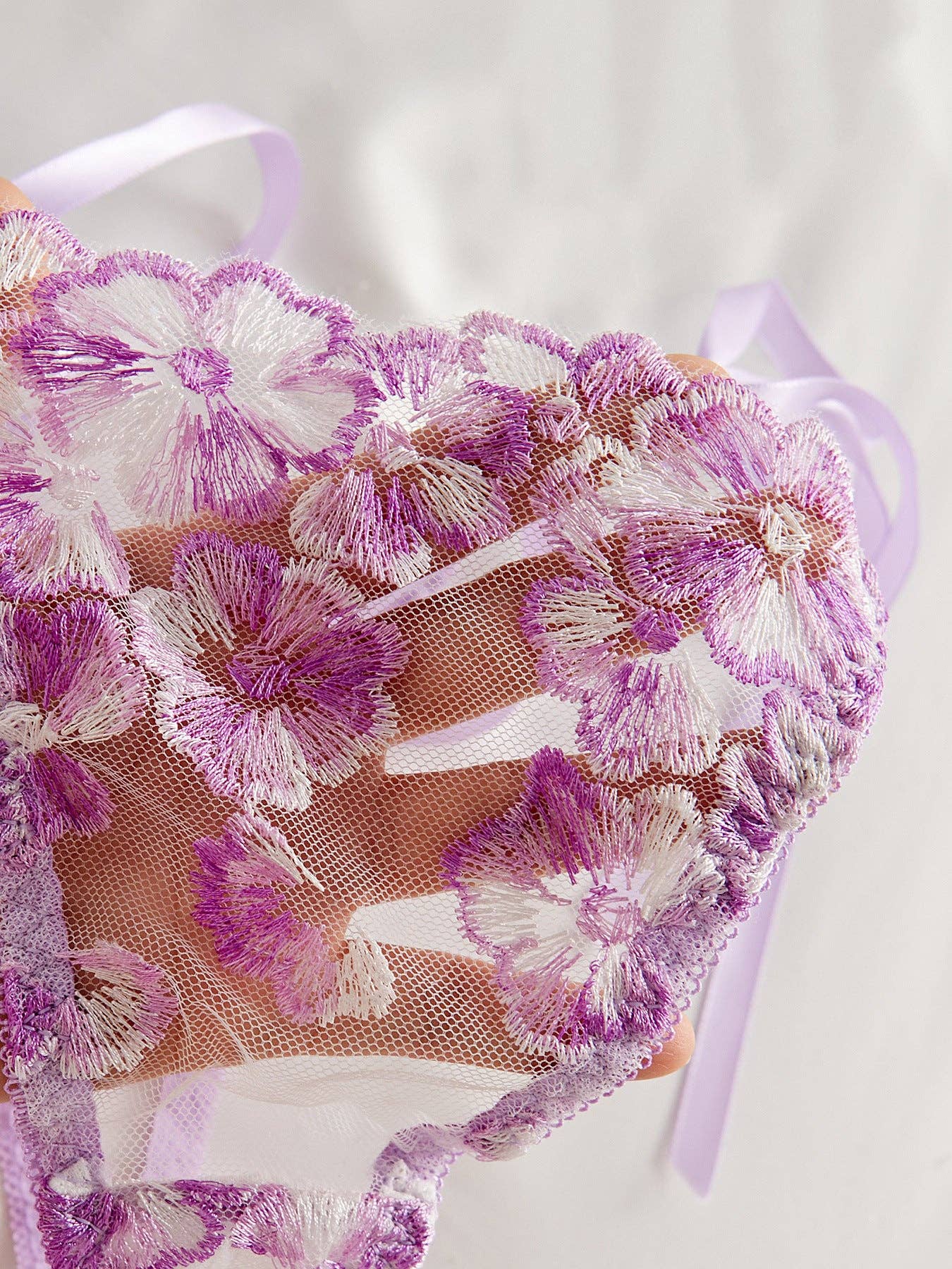 Purple Ladies Embroidery Floral See Througn 2PCS Lingerie Set SKLG4019 for wholesale on Faire4