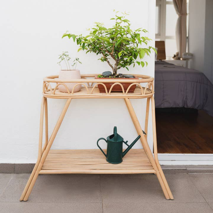 Handcrafted - Sage Planter Display Rack - Rattan Wicker for wholesale by MOMIJI
