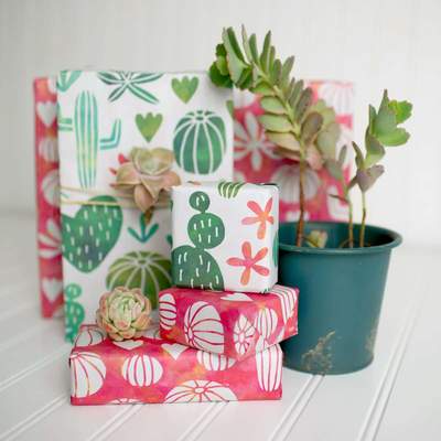 Wrappily Eco Gift Wrap Co. – Engroshandel Gavepapir – Akvarel Cactus • Dobbeltsidet Eco Indpakningspapir Hver dag