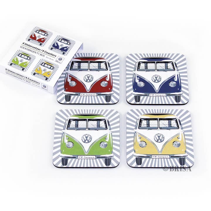 VW Collection by BRISA - Wholesale Coasters - VW T1 Bus Coasters 4-pc Set - Stripes/4 Colors