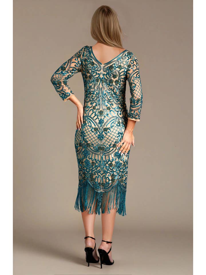 Jywal London® – wholesale Dress – Women's – Beatrice Blue Embellished Flapper Fringe Dress1