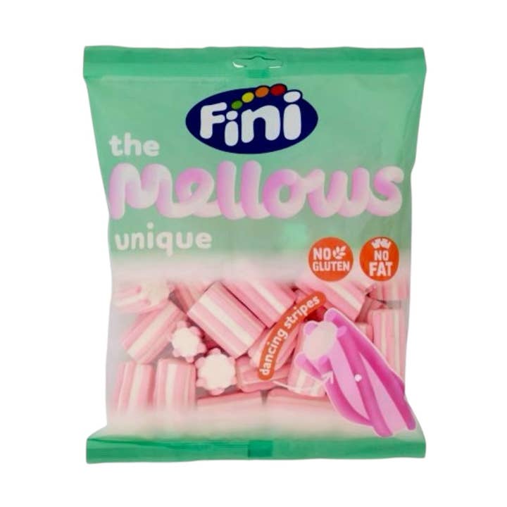 Made in eatalia - Vendita all'ingrosso Marshmallow - Fini The Mellow Unique / strisce danzanti rosa e bianche 150g0