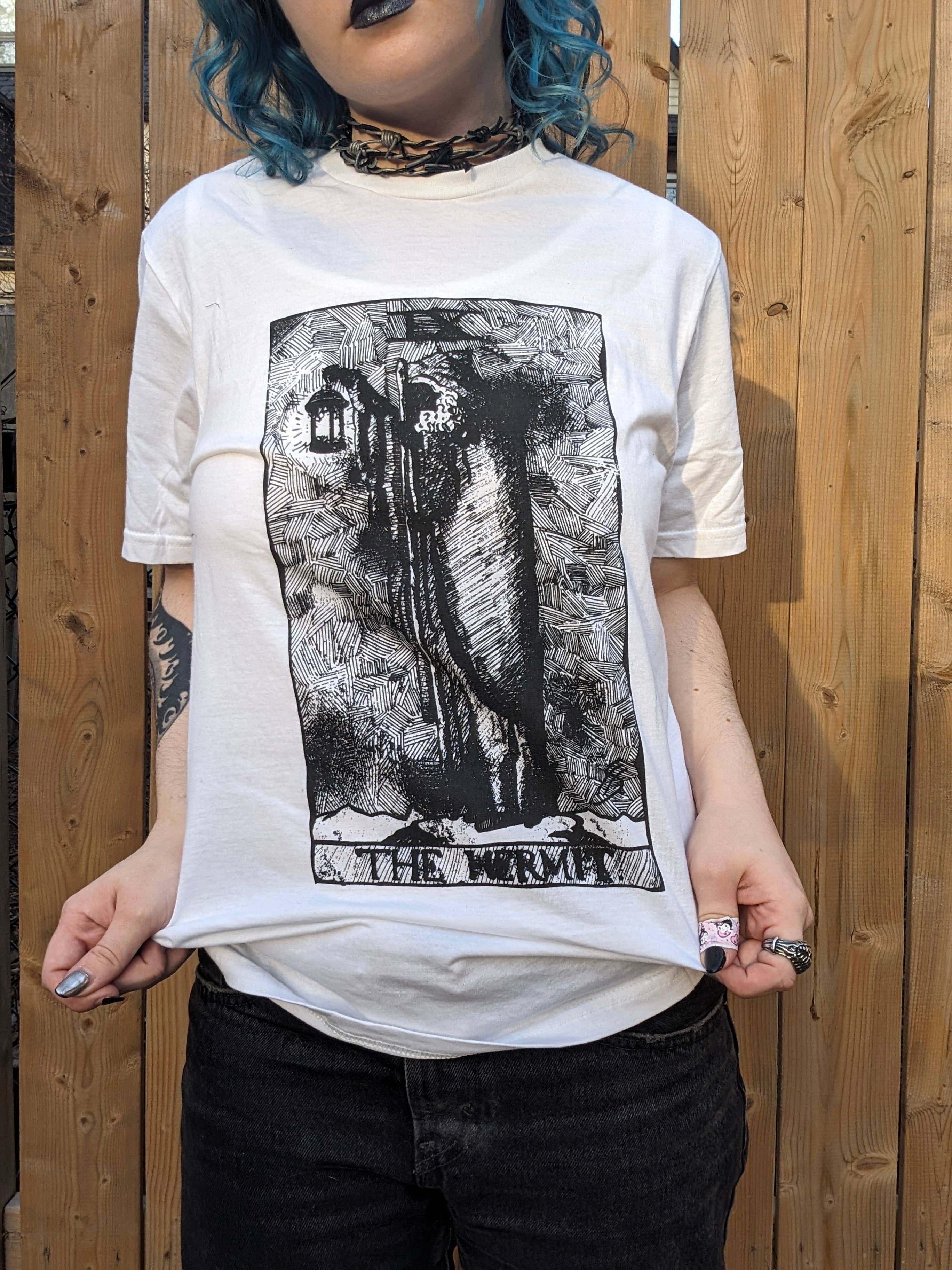 RaccoonGuts - Wholesale Screen Printed T-Shirt - Women's - The Hermit Gothic Alt Tarot Printed T-shirt2