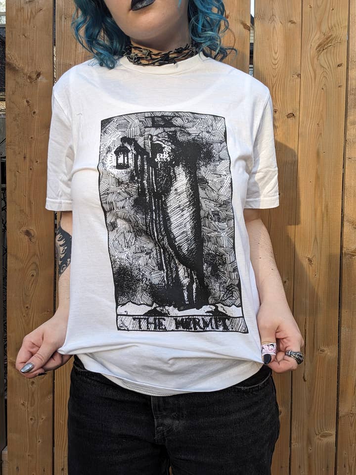 RaccoonGuts - Wholesale Screen Printed T-Shirt - Women's - The Hermit Gothic Alt Tarot Printed T-shirt2