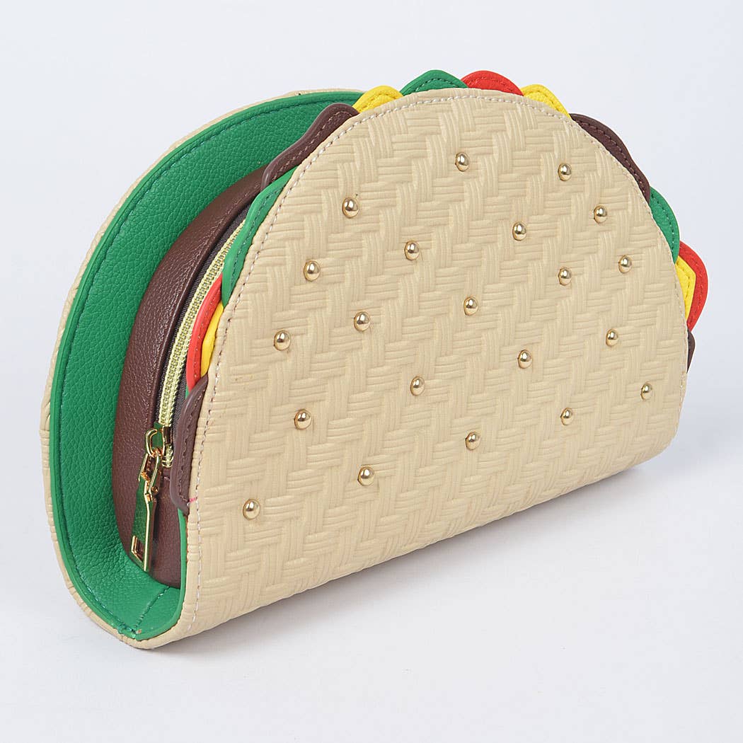 Beige Studded Taco Shape Clutch for wholesale on Faire1