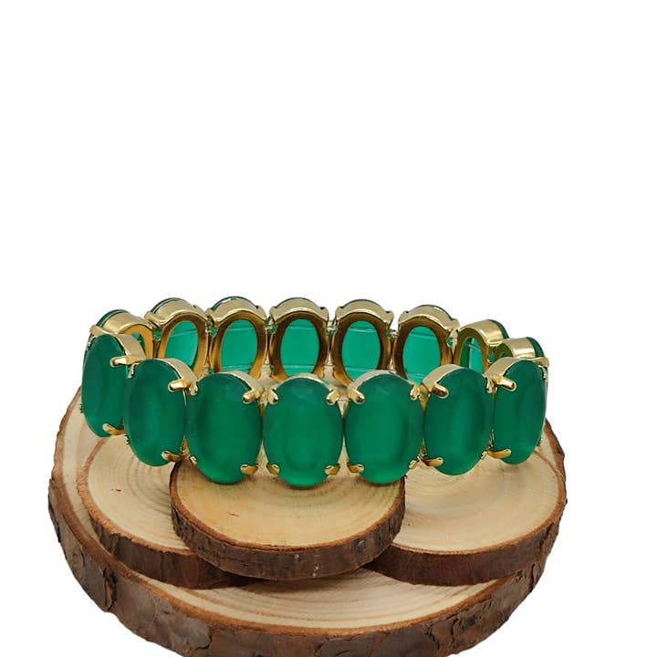 Bracelets Elastic Lux avec pierres ovales Sat - Emerald Sat pour la vente par QUÉ MÁS JEWELS