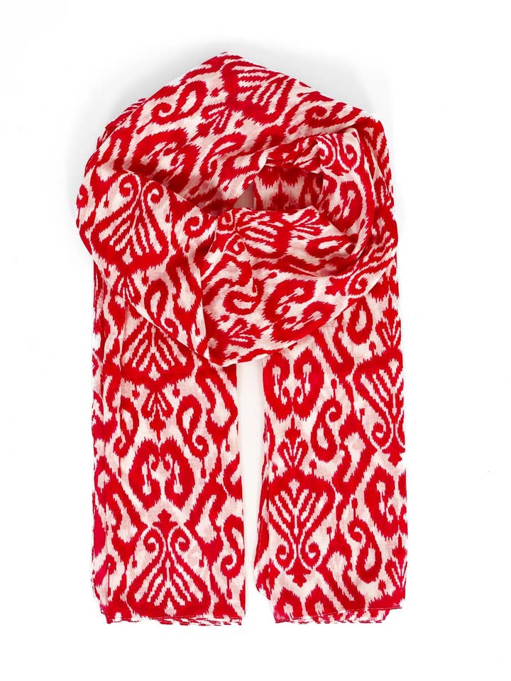 Saffran Lättviktsbomullsscarf - Röd, Damask för wholesale av Sarta Accessories