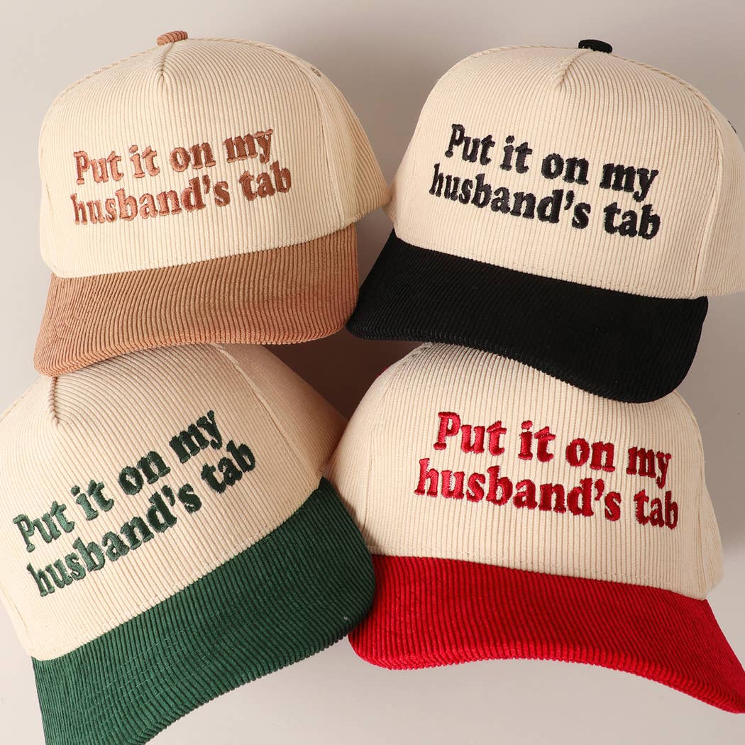 Fashion City - Wholesale Baseball Cap - Unisex - Put it on my husband's tab Two-Tone Corduroy Cap22