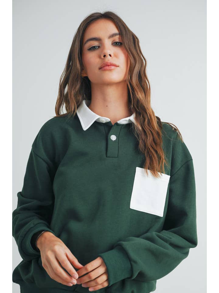 BUTTERMELON - Wholesale Sweatshirt – Women's - Two-Toned Polo Collar Sweatshirt - BMT75251