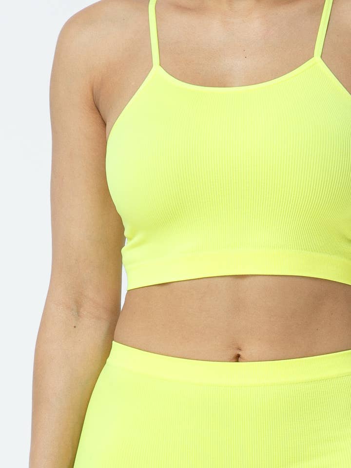 Neon Lime Seamless Crop Top and Bike Short Set for wholesale on Faire4