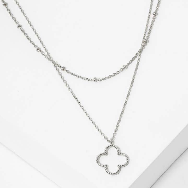 SOPHIA WHOLESALE - Wholesale Pendant/Charm Necklace - Four Leaves One Wish Cutout Clover Double Layered Necklace2