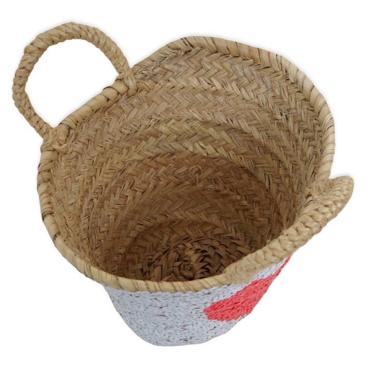 High crafty – wholesale Basket – Small White Palm Basket with Fuchsia Heart4