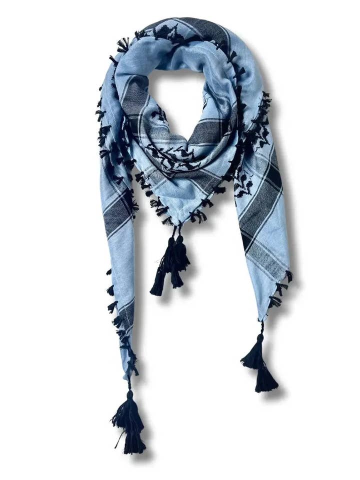 Aqua Blau & Schwarze Kuffiyeh – Handgefertigter Palästinensischer Schal mit Traditioneller Eleganz für den Großhandel von Palestinian Elegance