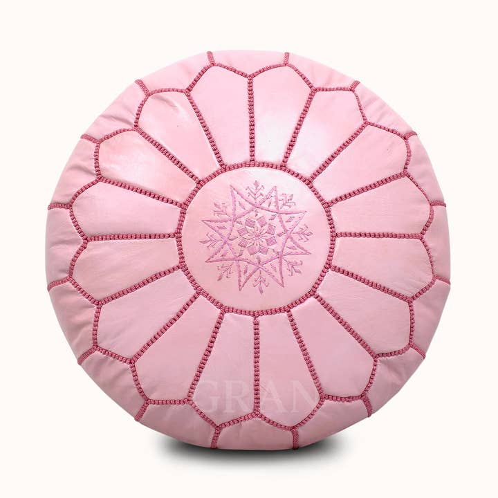 Pink Moroccan Ottoman Pouf | Pouf Moroccan Leather Pouf for wholesale by Gran Wholesale