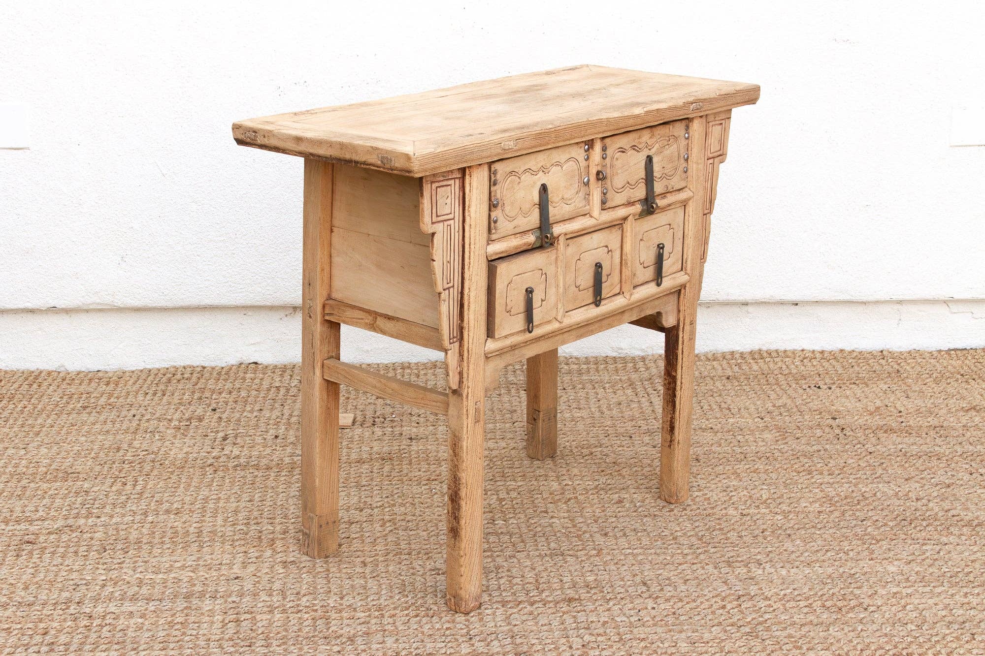 De-cor - Vendita all'ingrosso Armadietto - Cassettiera d'altare antica a 5 cassetti con finitura sbiancata dal sole8