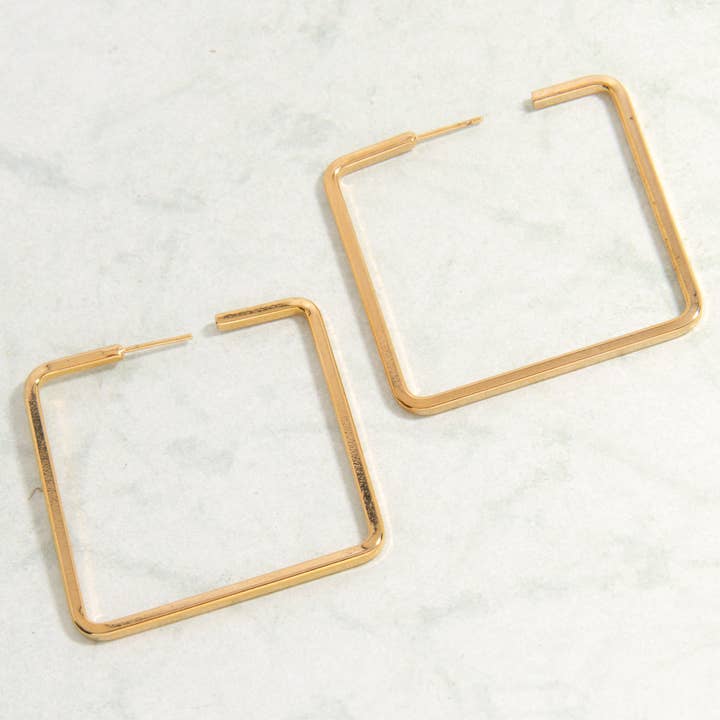 E2244-2" Worn Gold Square Hoop for wholesale by CEmeraki