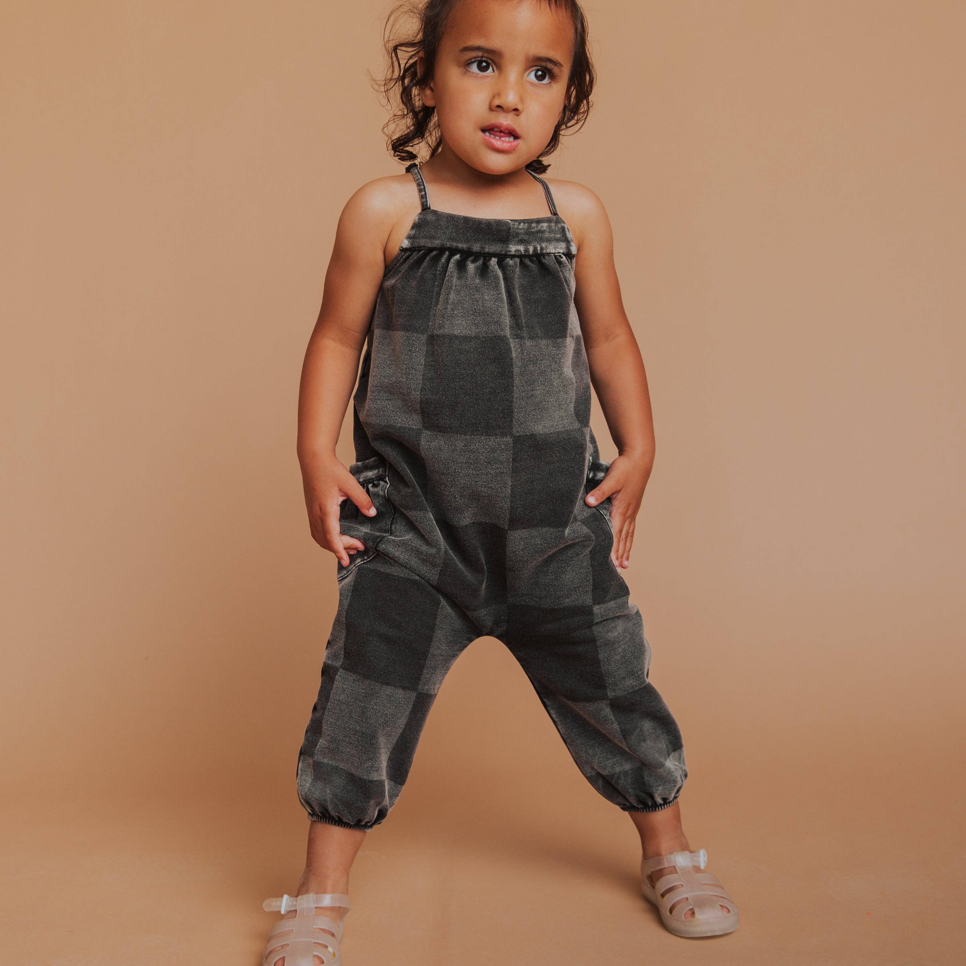 RAGS – Großhandel Jumpsuit – Kinder – Riemchenpullover - Schwarzer Jeanskaromuster8