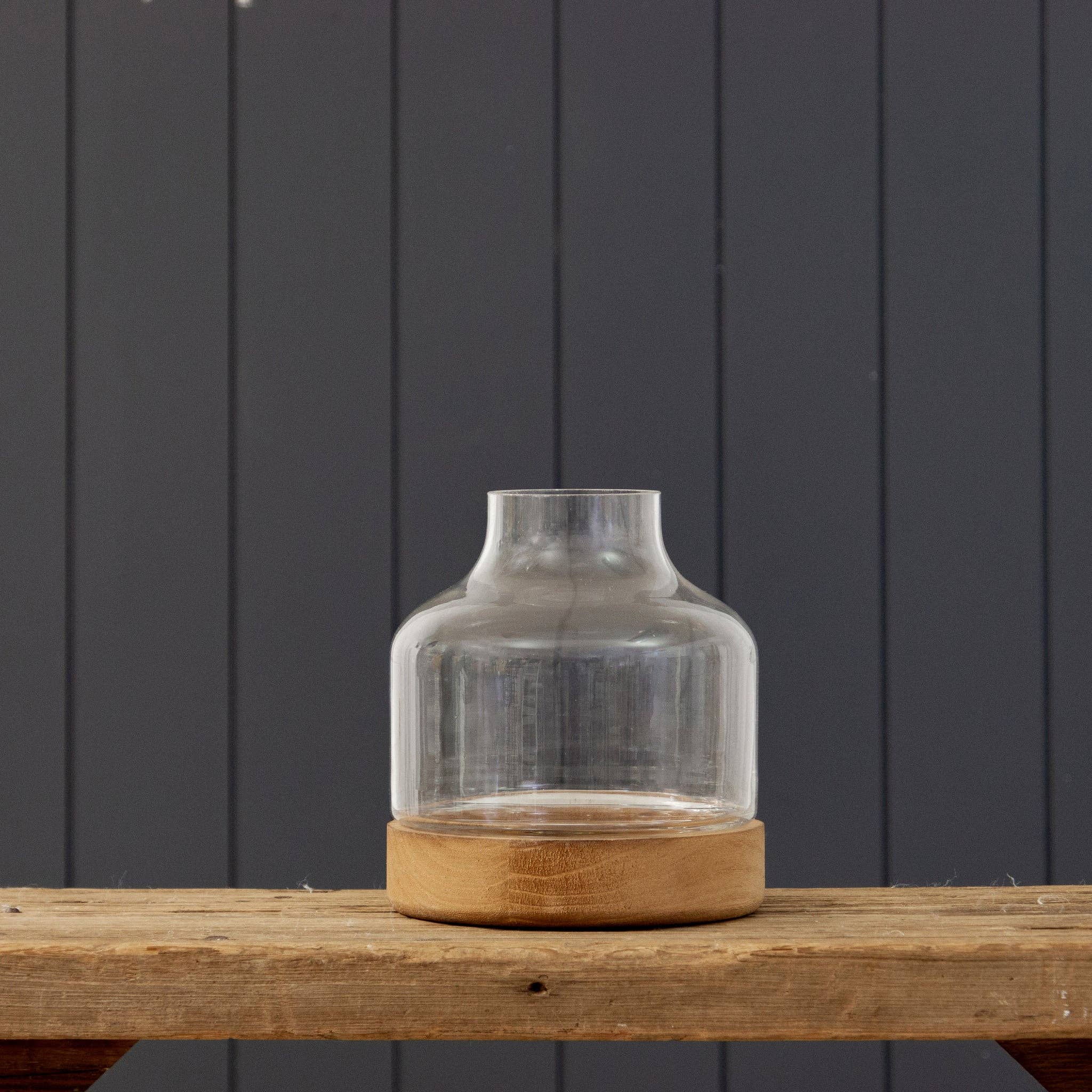 Audrey's Home & Gift - Wholesale Terrarium - Glass Terrarium With Wood Base, Sm (PC)