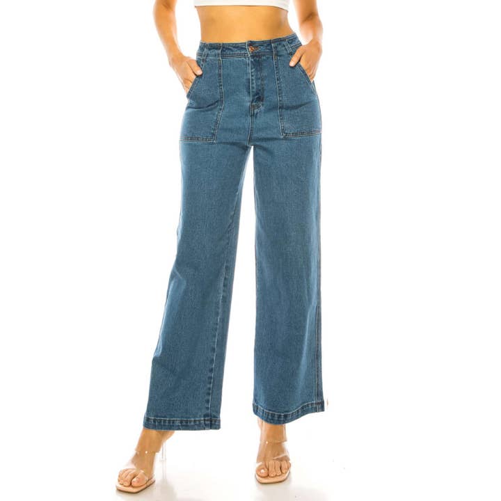 FRONT PORK CHOP POCKET MEDIUM WASH DENIM JEAN PANTS for wholesale on Faire