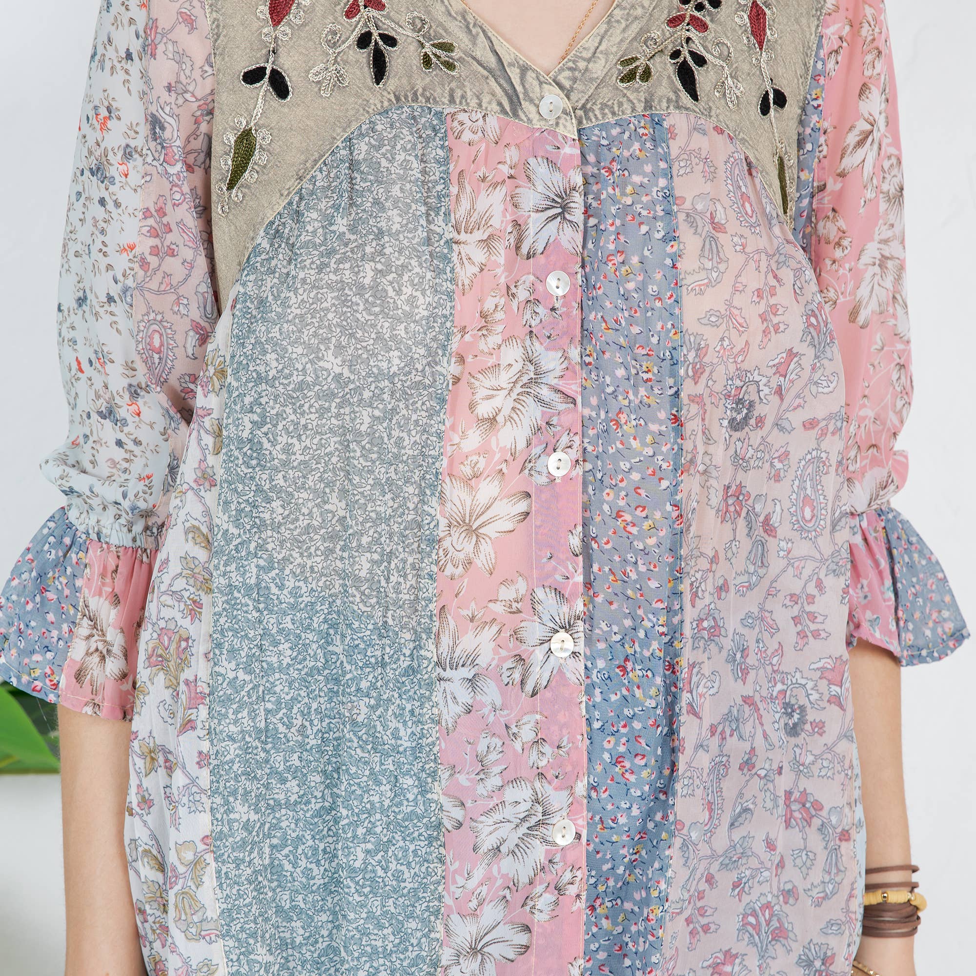 Young Threads - Venta al por mayor Blusa - Mujer - Blusa bohemia adornada estilo western (Color nuevo)15