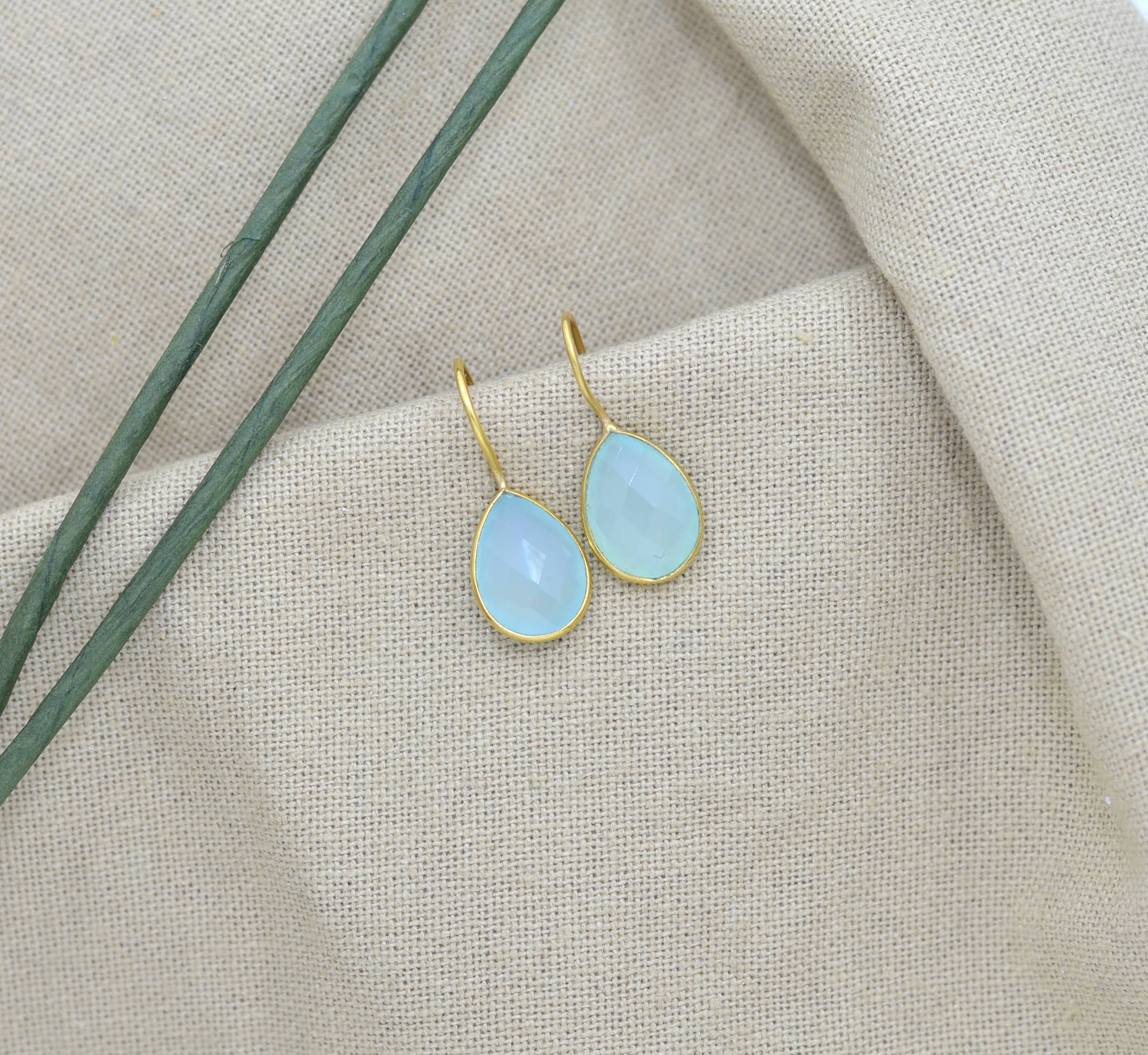Schmuckoo Berlin - Wholesale Stud/Post Earrings - Teardrop Gemstone Earring Gold Silver 925 - Aqua Chalcedony4
