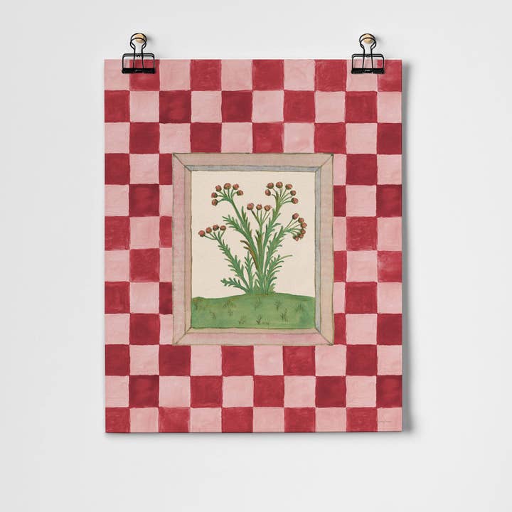 Book of Herbs Pink Check Fine Art Print for wholesale by Roomytown Inc