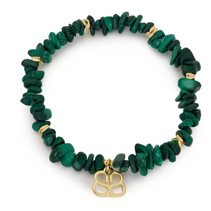 Sana Malachite Gold Charm Crystal Bracelet for wholesale by Boho Betty