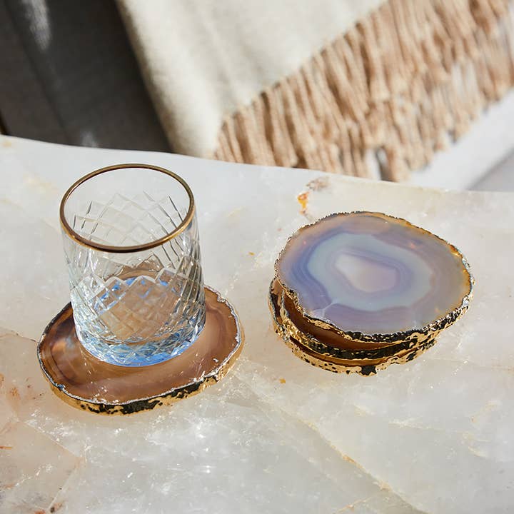 ANNA New York - Wholesale Coasters - Lumino Coasters, Sand Agate & Gold, Set of 43
