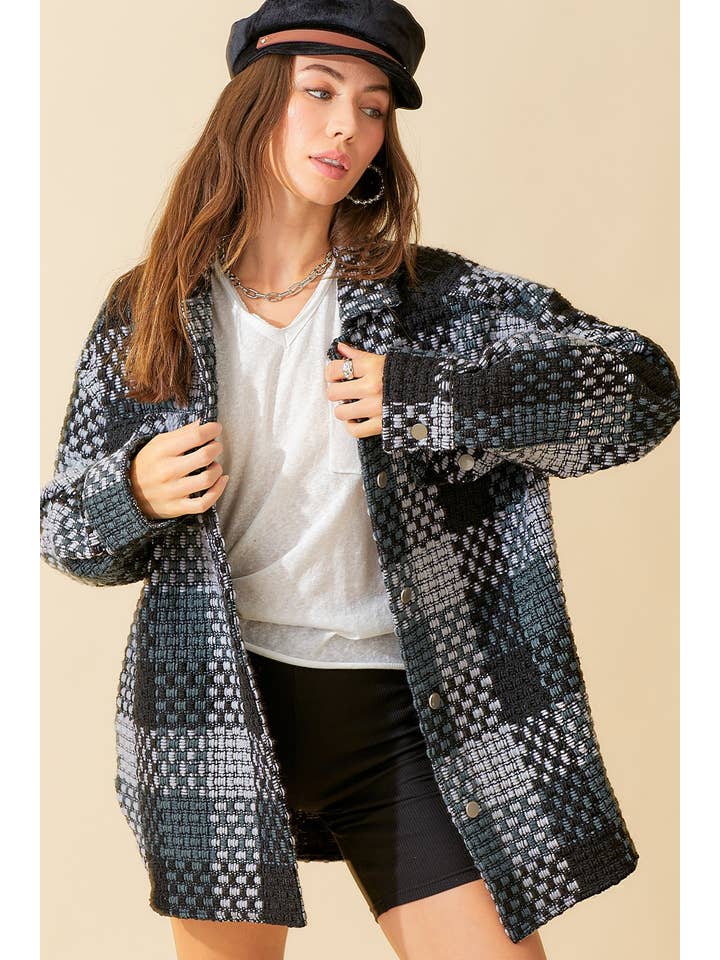 La Miel - Wholesale Jacket - Women's - JKT1772-Check Patterned Loose Fit Jacket with Front Pockets16