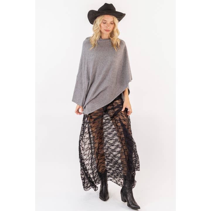 Grey TRIANGLE FUNNEL NECK SWEATER PONCHO_78T2877 for wholesale on Faire2