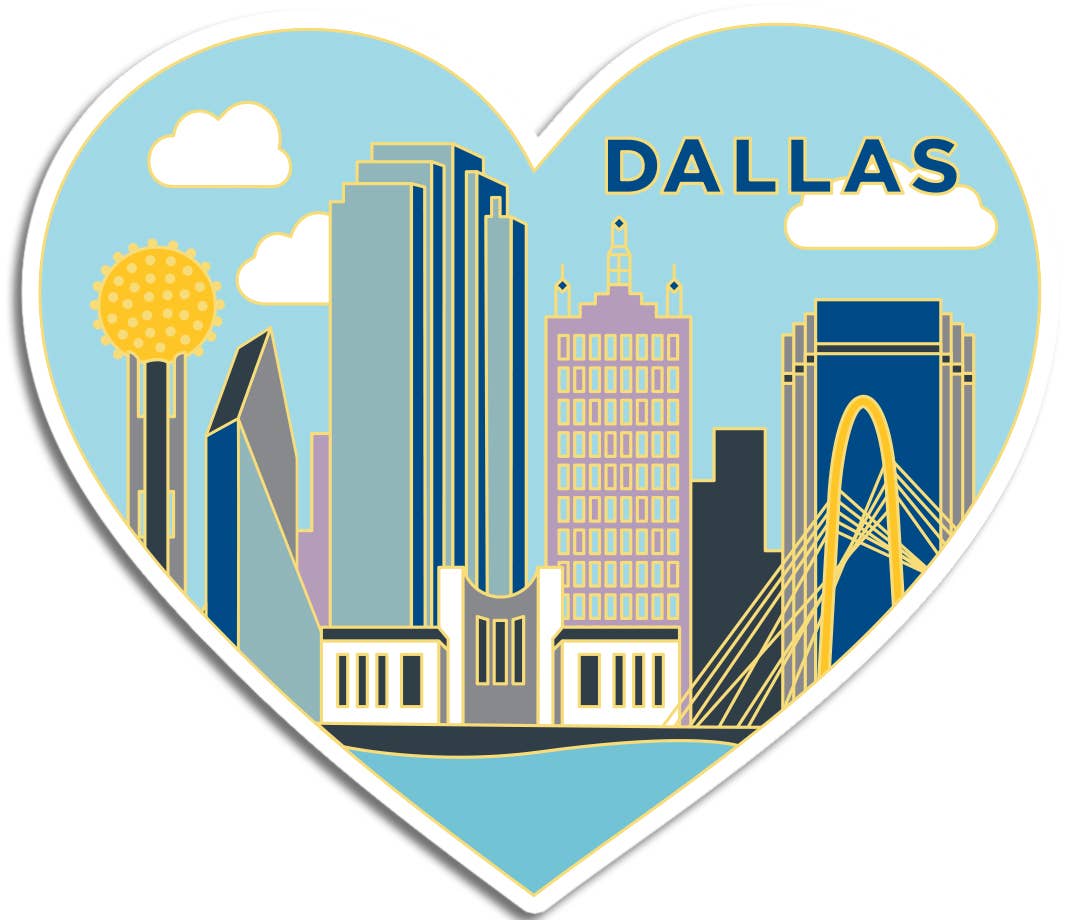THE FOUND - Wholesale Sticker - Dallas Texas Skyline Heart Die Cut Sticker0