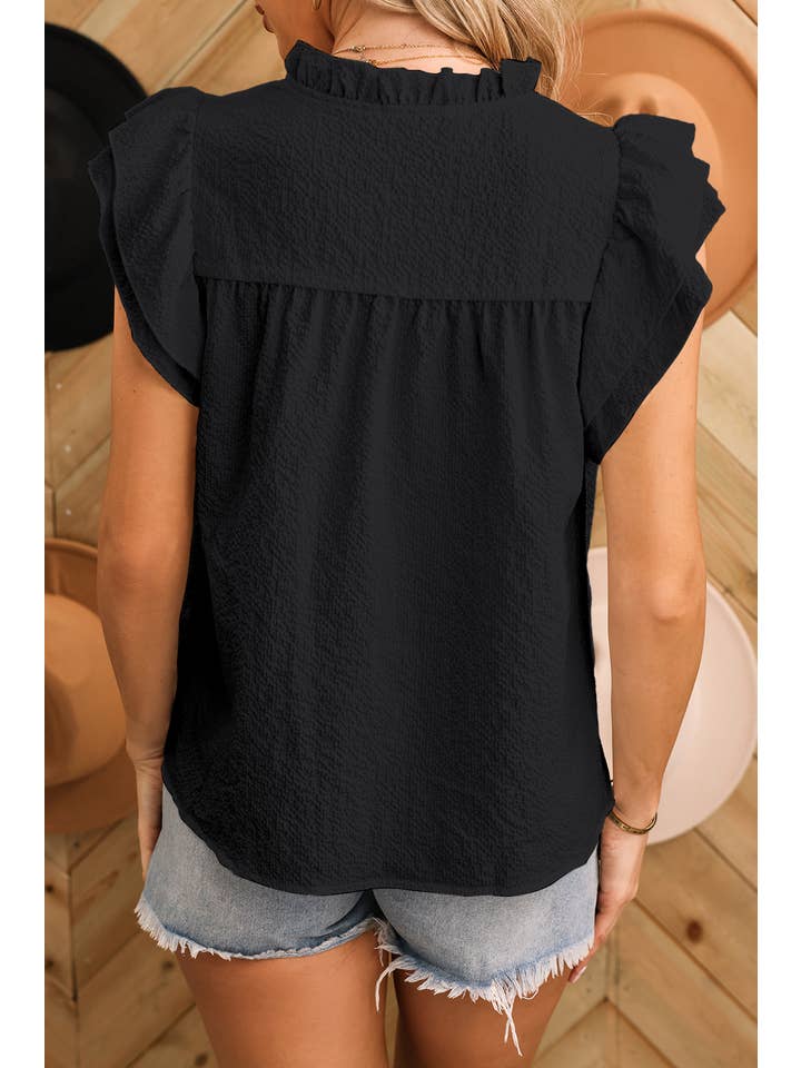 Aapparella - Wholesale Blouse - Women's - Women Ruffle Textured Flutter Sleeve V Neck Top | S-XL