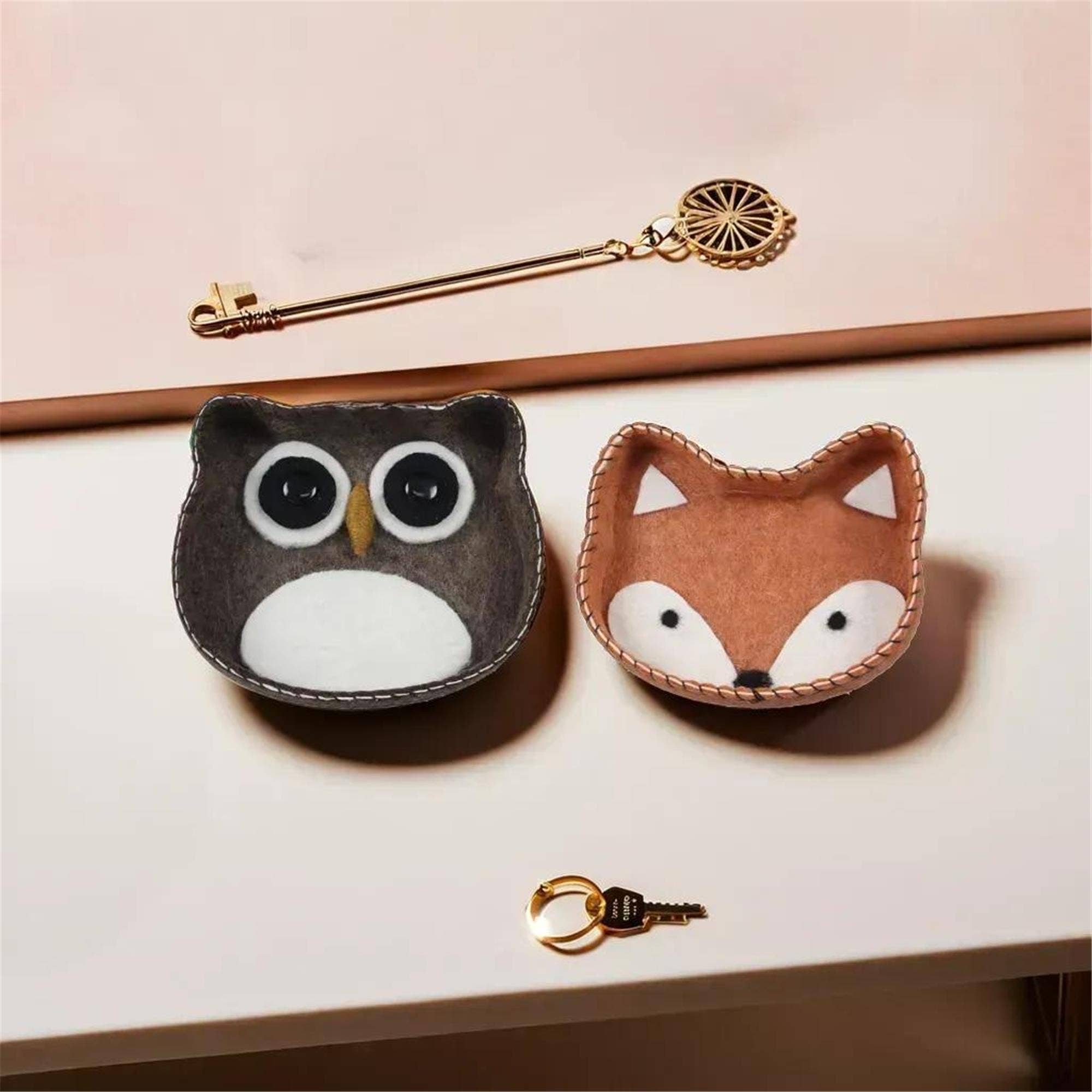 Young's - Wholesale Decorative Tray - Felted Wool Fox, Owl Small Trinket Tray, 2 Ast(Sku#: 14253)1