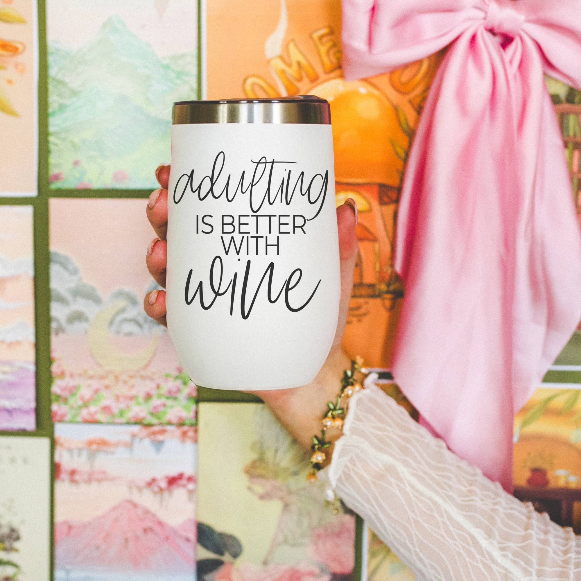 Gia Roma – copos e garrafas térmicas por atacado – Copo de Vinho com Tampa por grosso, Copos de Aço Inox 12oz14