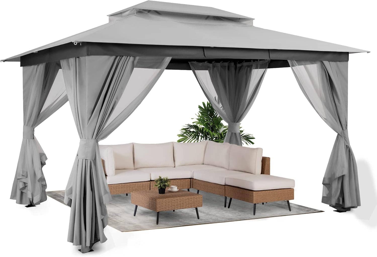 Smoke Grey Outdoor Gazebo 10x13 With Mosquito Netting Weatherproof for wholesale on Faire8