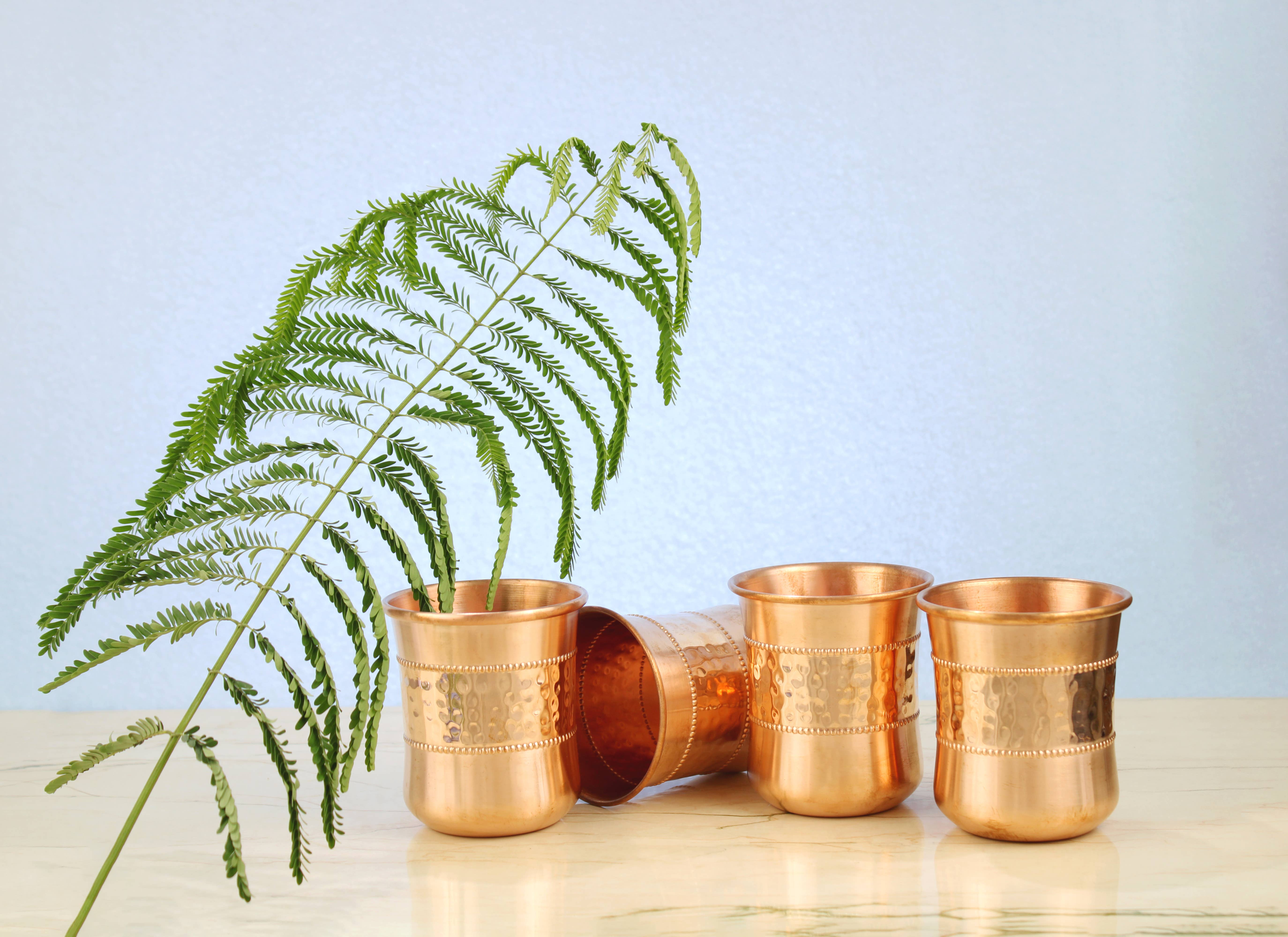 El'Cobre-Ecozonelifestyle - Wholesale Drinking Glass/Cup - Curved Sequence Copper Water Glass Set(4 Glasses)4