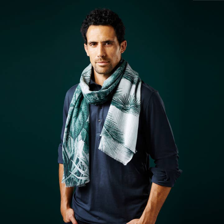 AV08 PARIS – wholesale Scarf – Men’s – HARAPAN MEN'S SCARF – GREEN VEGETAL PRINT IN ORGANIC COTTON3