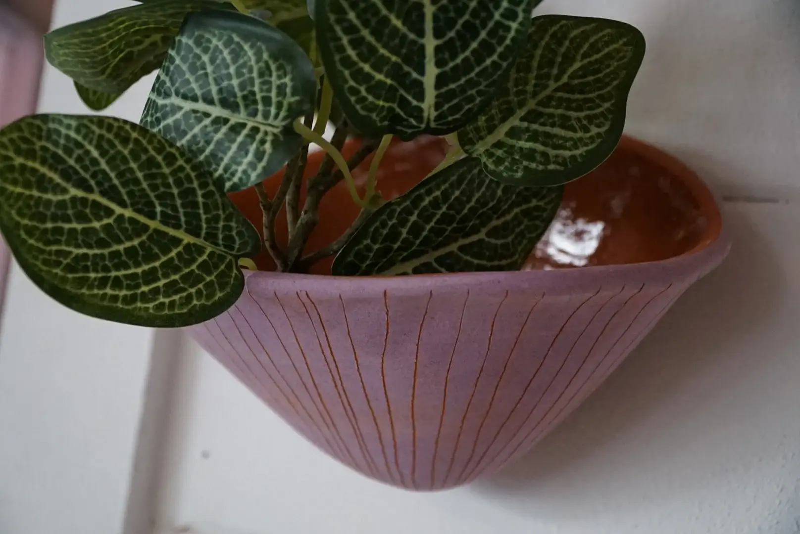 Half Light Honey – wholesale Wall planter – Vertical Line Wall Pocket in Purple & Terracotta5