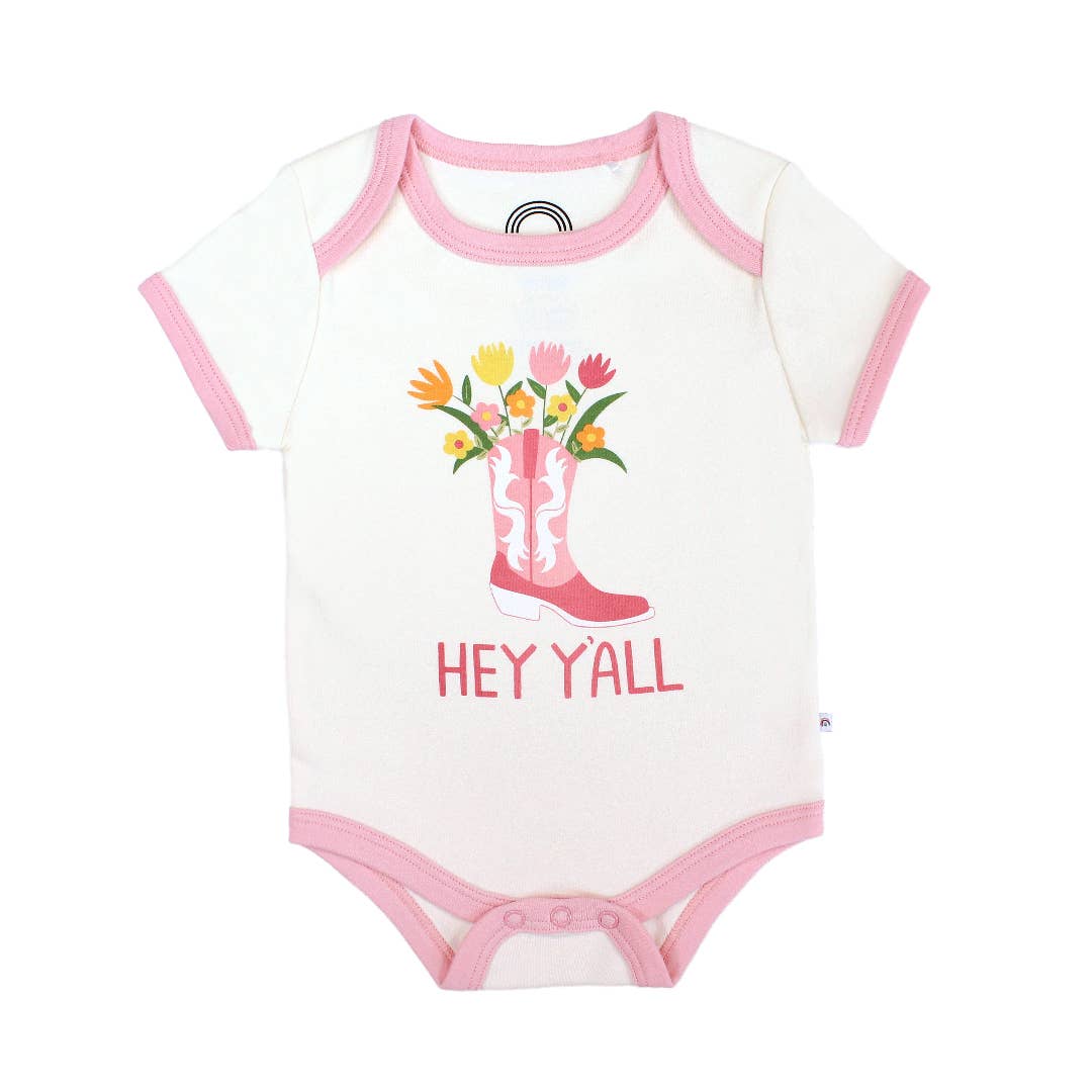 White Multi Hey Y'all Western Cotton Ringer Baby Onesie for wholesale on Faire0