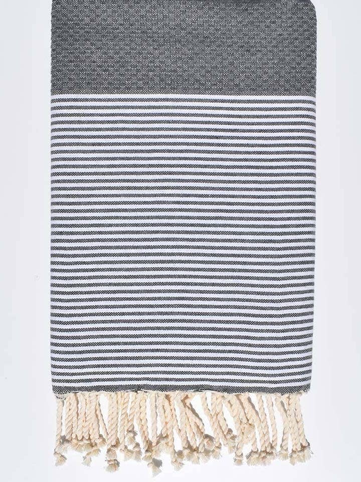 Iron gray honeycomb fouta with stripes for wholesale by Fouta Tunisia