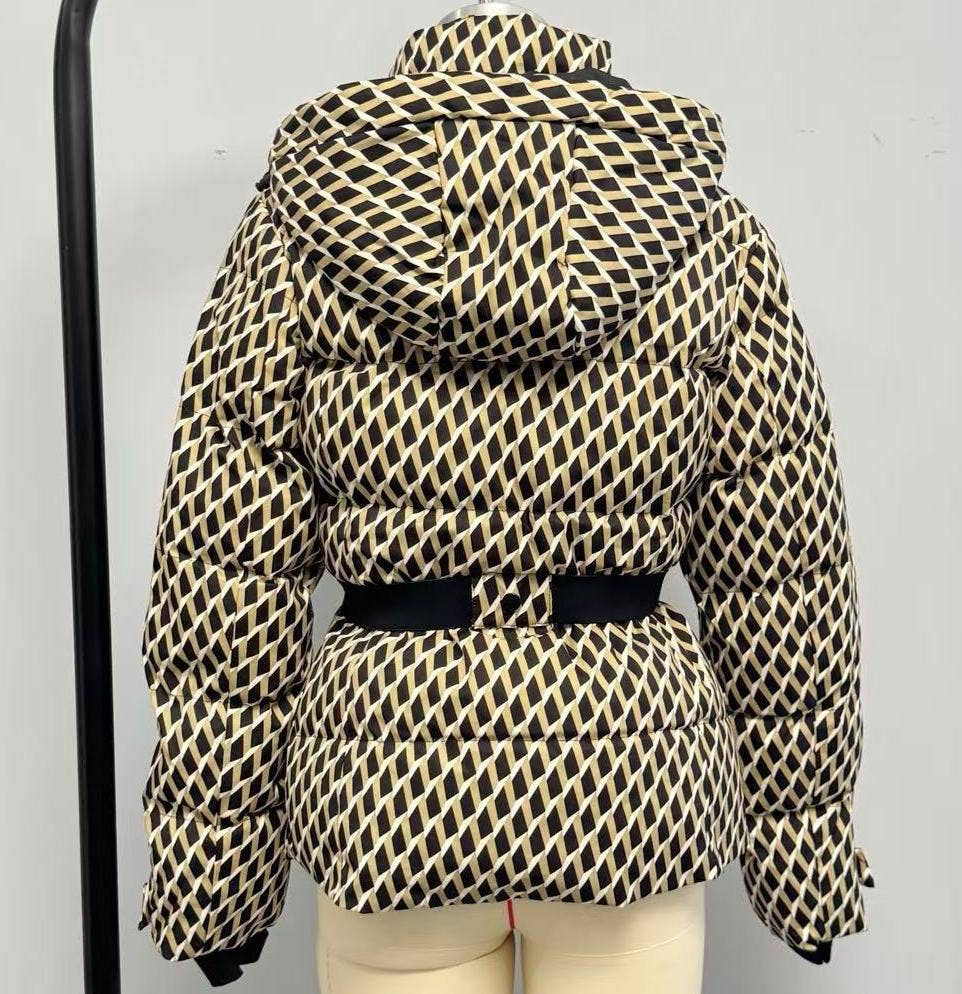 Rosa Clothing - Wholesale Coat - Women's - Printed belt hooded ski padded quilted jacket coat14